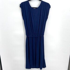 LYSS LOO Navy Blue Stretch Sleeveless Elastic Waist Tie Midi Dress Size Large